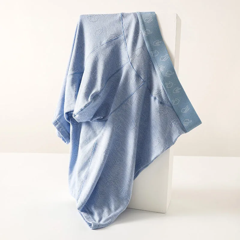 Men's lengthened modal ice silk boxer shorts with hip lifting in blue, front view