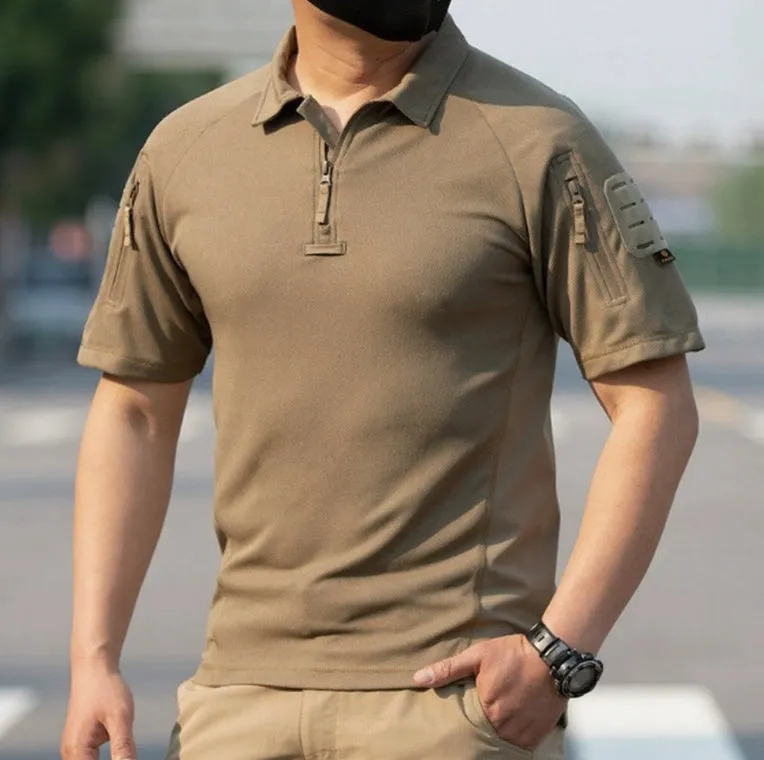 Men's summer light breathable sports T-shirt quick dry short sleeve in black, front view with athletic fit