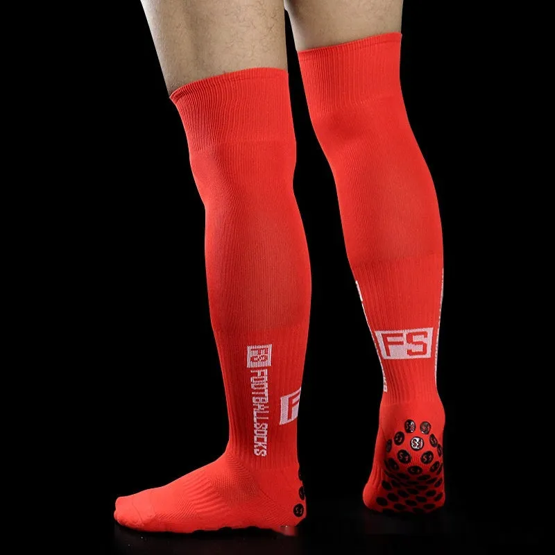 Anti-slip knee-length polyester soccer socks in black for football match and training use