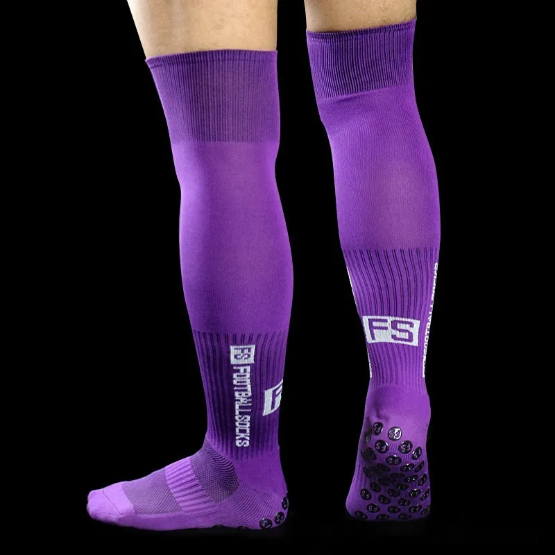Anti-slip knee-length polyester soccer socks in black for football match and training use