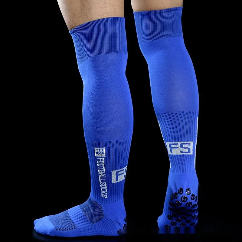 Anti-slip knee-length polyester soccer socks in black for football match and training use