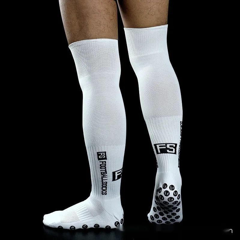 Anti-slip knee-length polyester soccer socks in black for football match and training use
