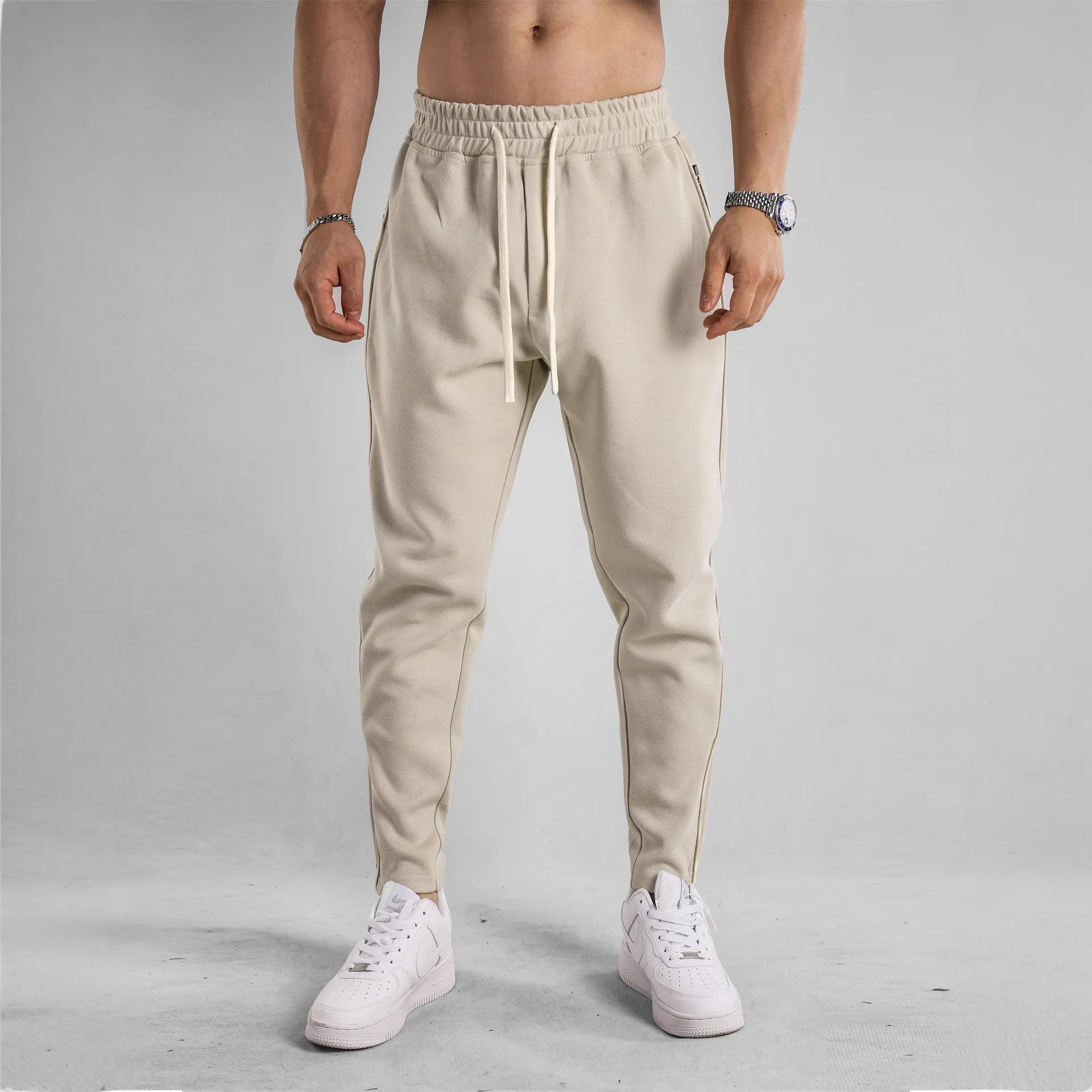 Men's cotton outdoor workout pants in sapphire blue, spring autumn running trousers