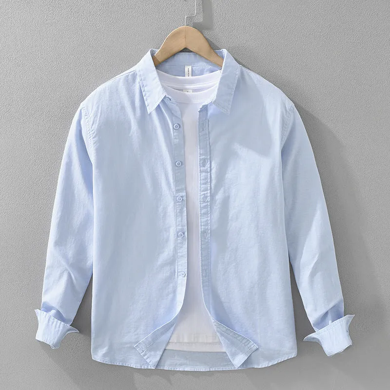 Men's Japanese cotton linen long sleeve loose cardigan blouse in light green