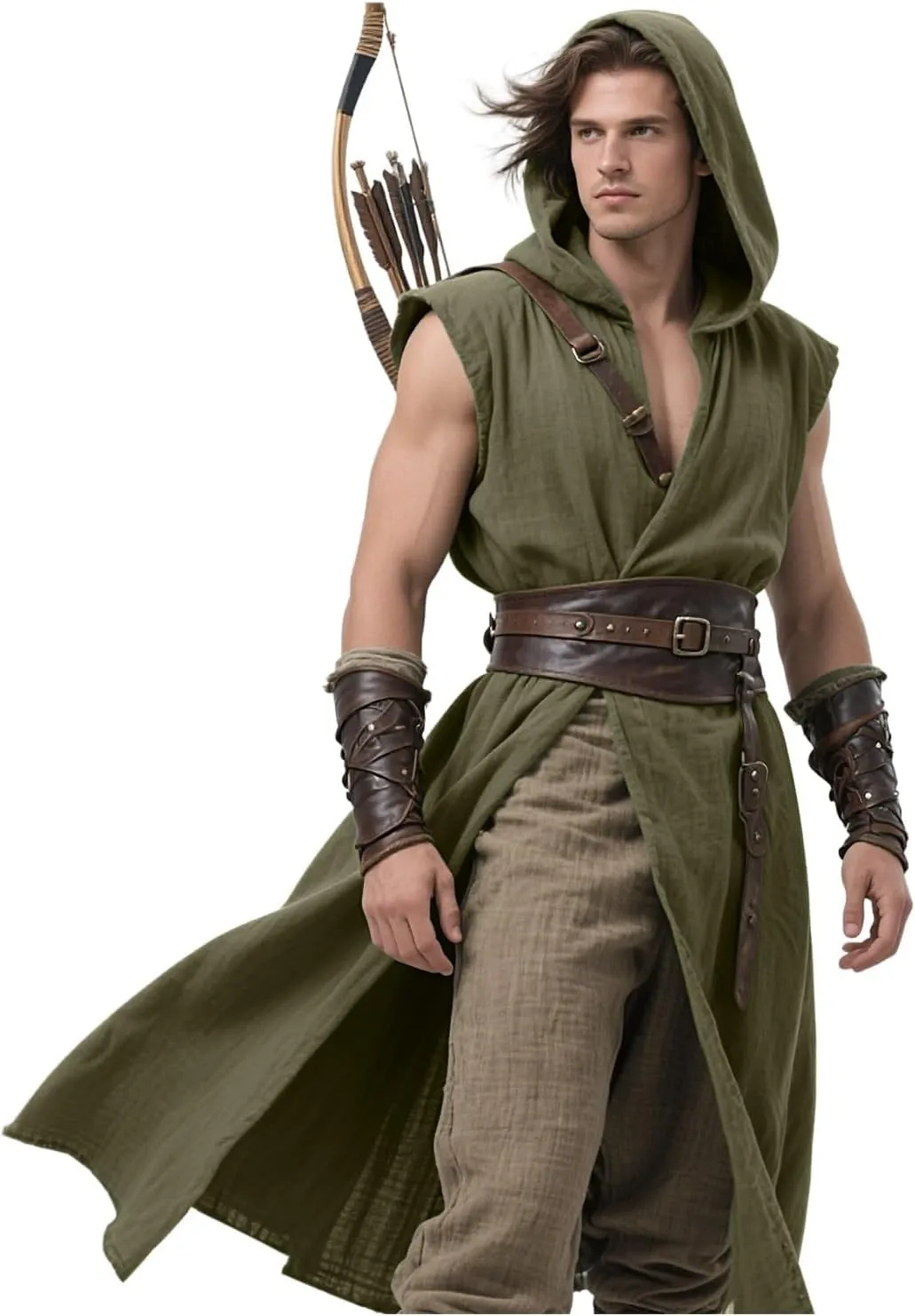 Cotton Renaissance short cloak for men in gray, front view, costume for Halloween and medieval events