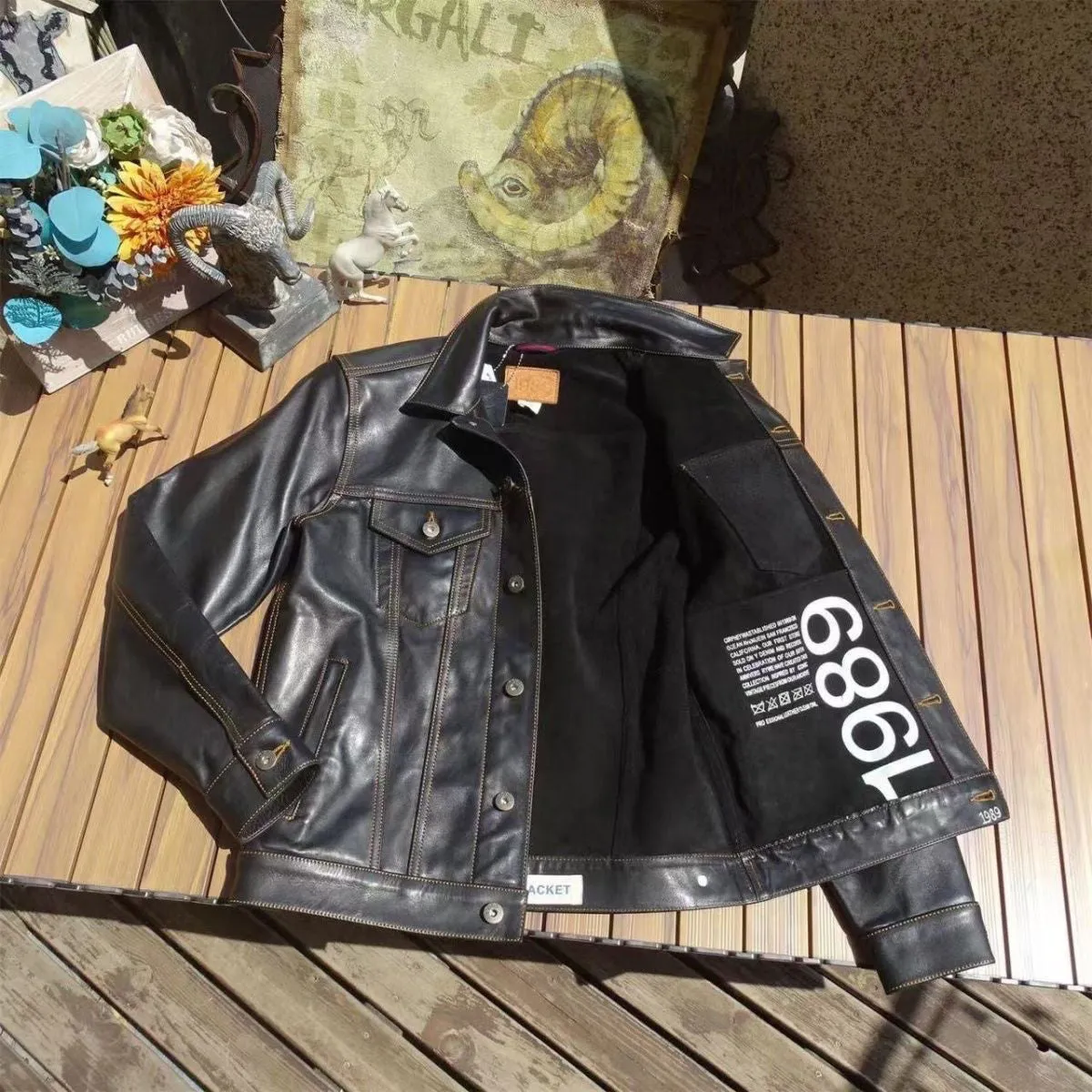 American western cowboy genuine cowhide leather jacket ultra short length black coffee colour for men