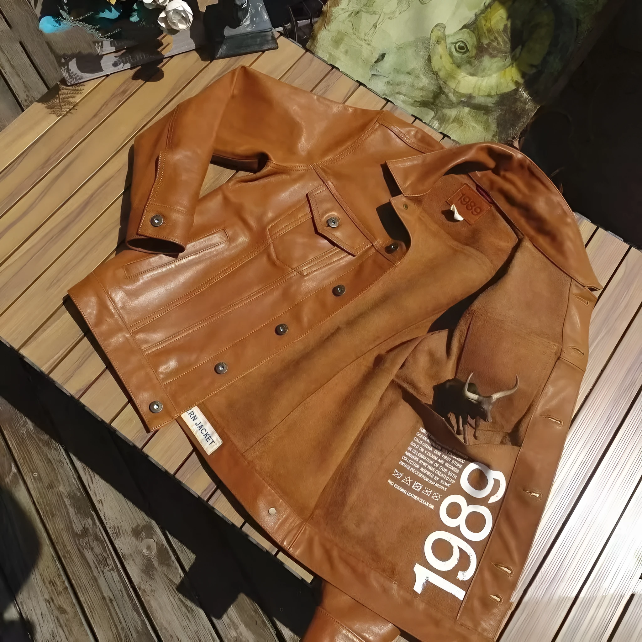 American western cowboy genuine cowhide leather jacket ultra short length black coffee colour for men
