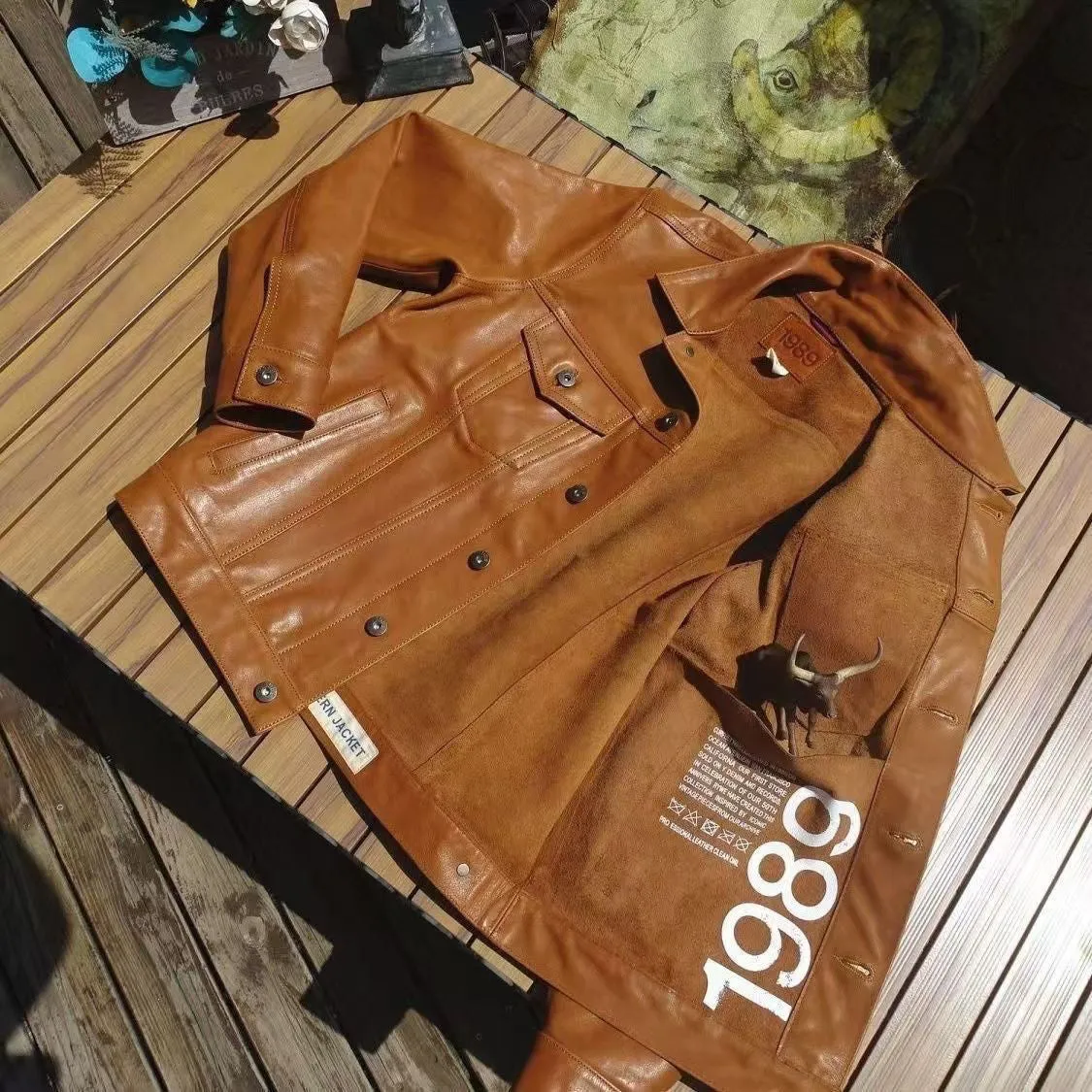 American western cowboy genuine cowhide leather jacket ultra short length black coffee colour for men