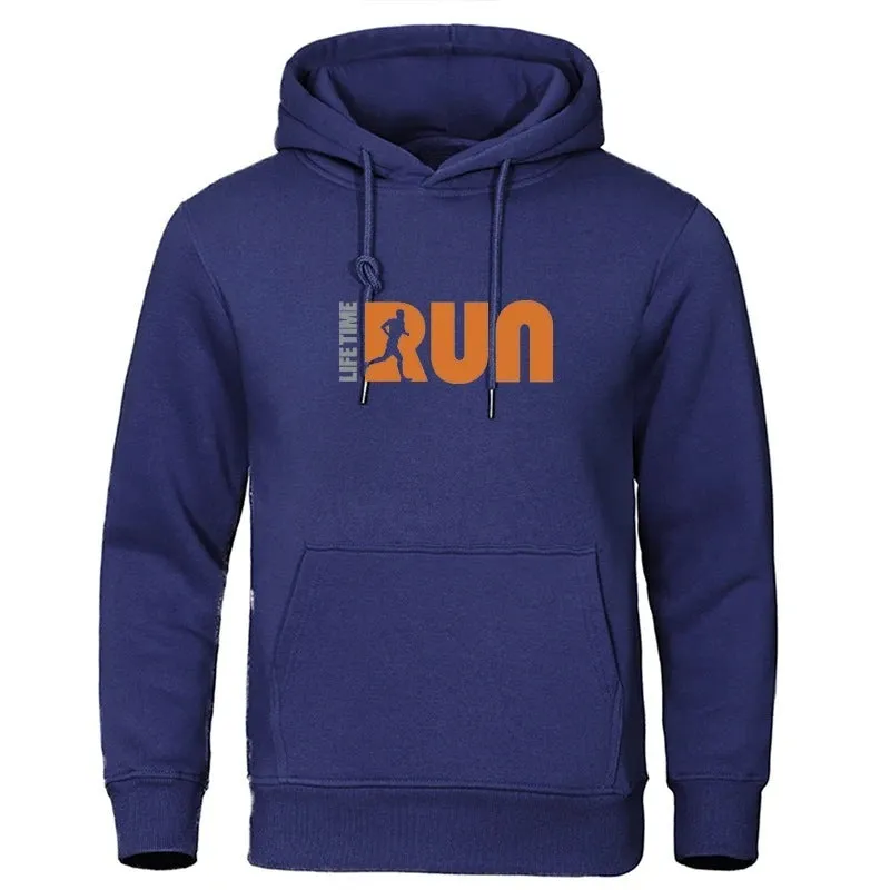Men's street fashion printing loose-fit hoodie in black with hood and long sleeves