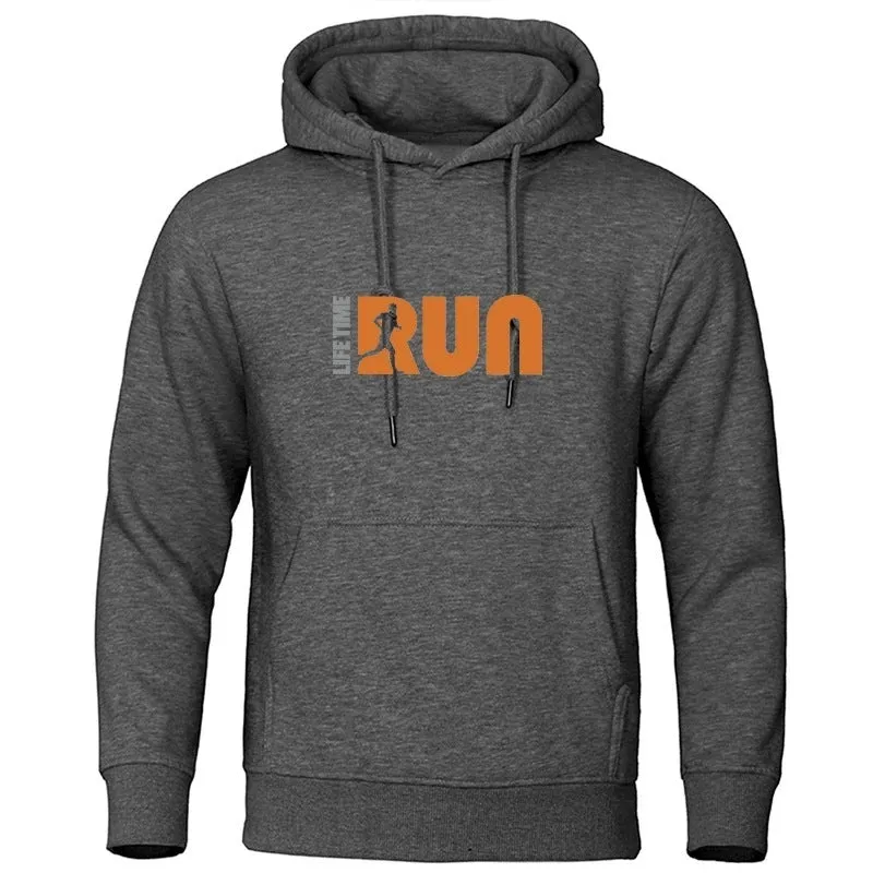 Men's street fashion printing loose-fit hoodie in black with hood and long sleeves