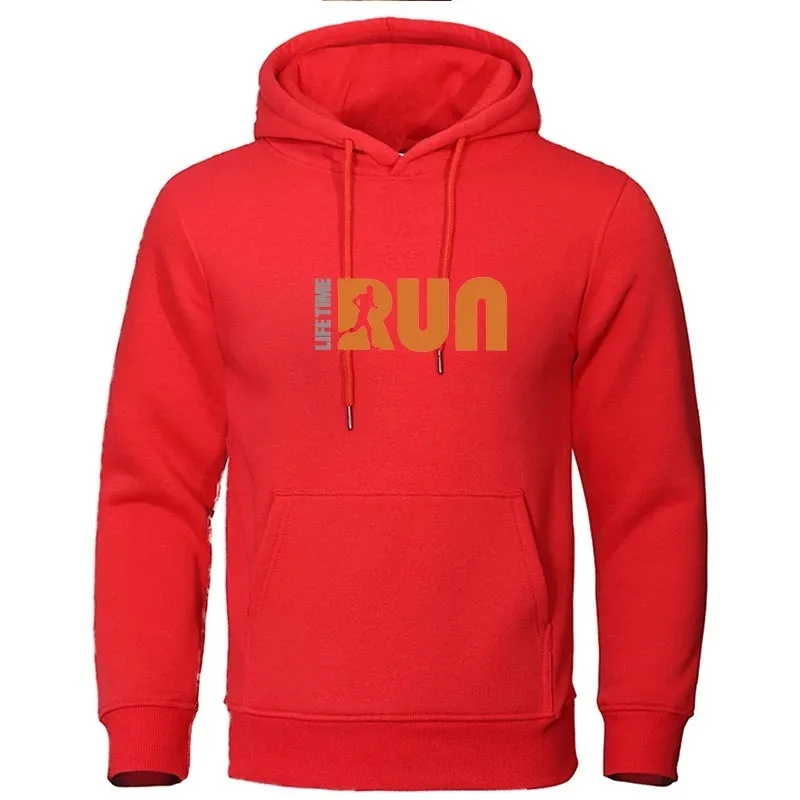 Men's street fashion printing loose-fit hoodie in black with hood and long sleeves