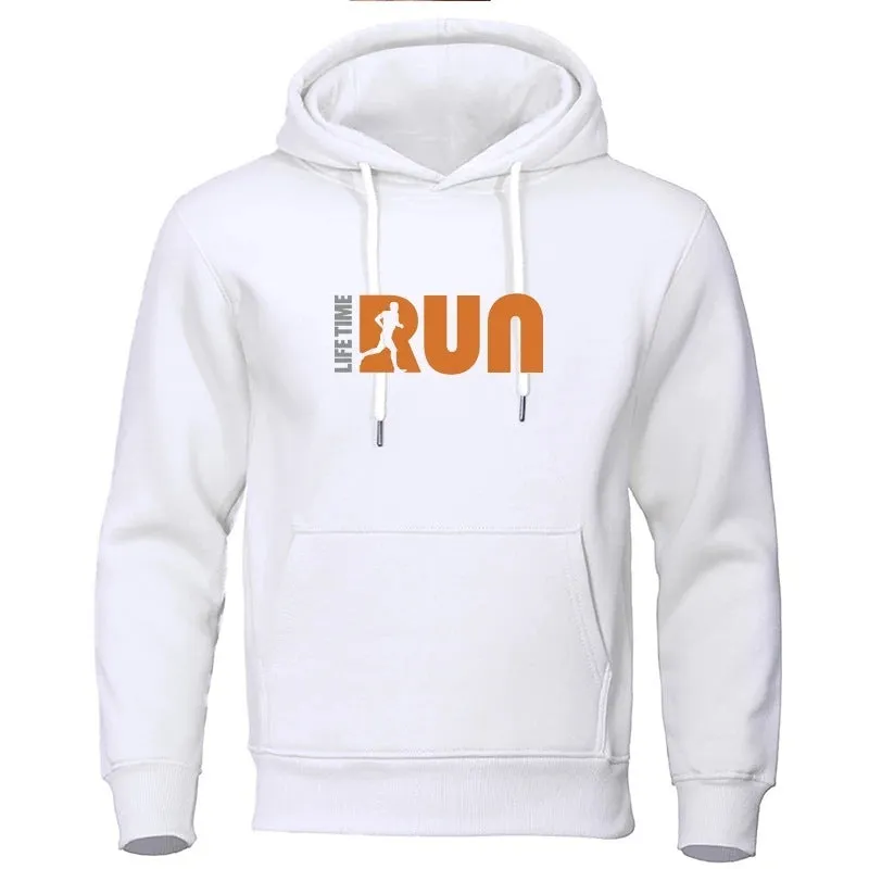Men's street fashion printing loose-fit hoodie in black with hood and long sleeves
