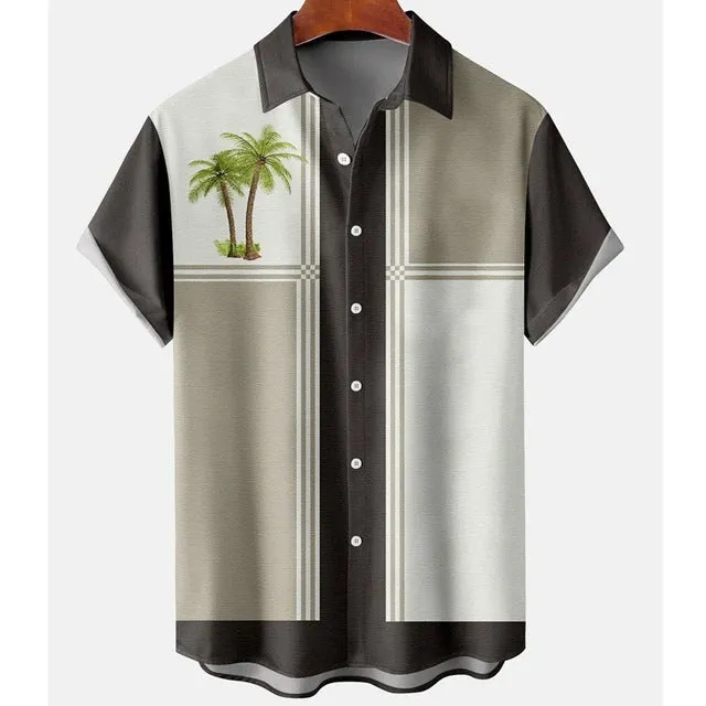 Man wearing a slim fit short sleeve casual shirt with a colourful floral 3D digital print.