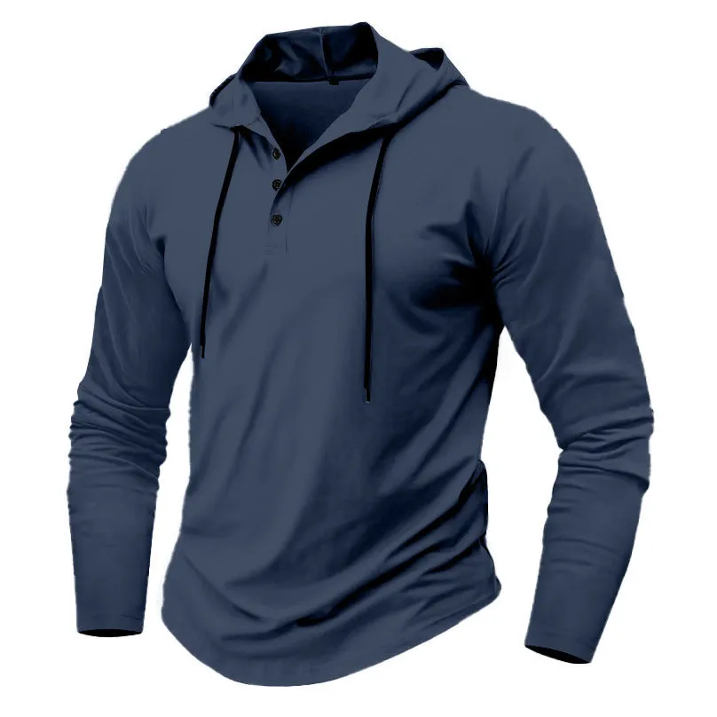 Men's sports fitness hooded long sleeve top in thin polyester, available in 10 colours, Asian sizing S to XXXL