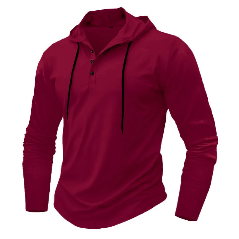 Men's sports fitness hooded long sleeve top in thin polyester, available in 10 colours, Asian sizing S to XXXL