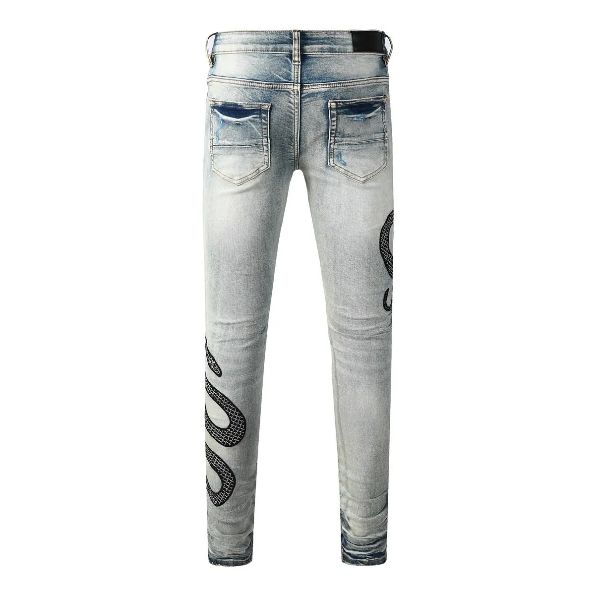 Street fashion distressed skinny jeans in 8934Blue wash with a tight fit and button fly.