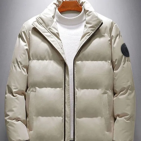 Men's casual cotton-padded cardigan coat jacket in green, zip front, winter outerwear