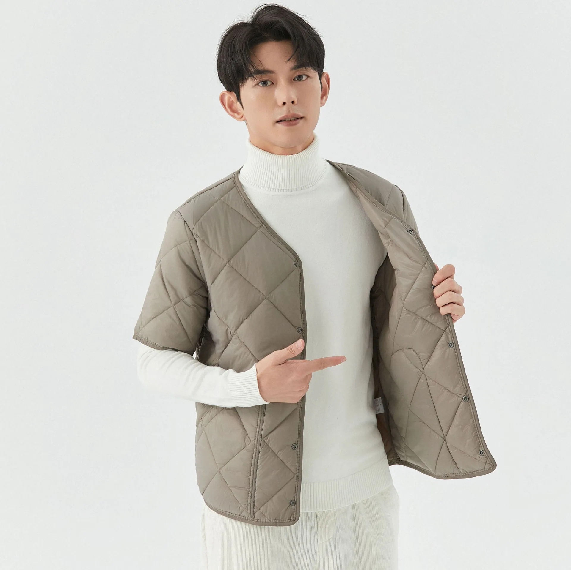 Men's cotton jacket top with velvet thermal lining in dark gray, fleece-lined, casual wear