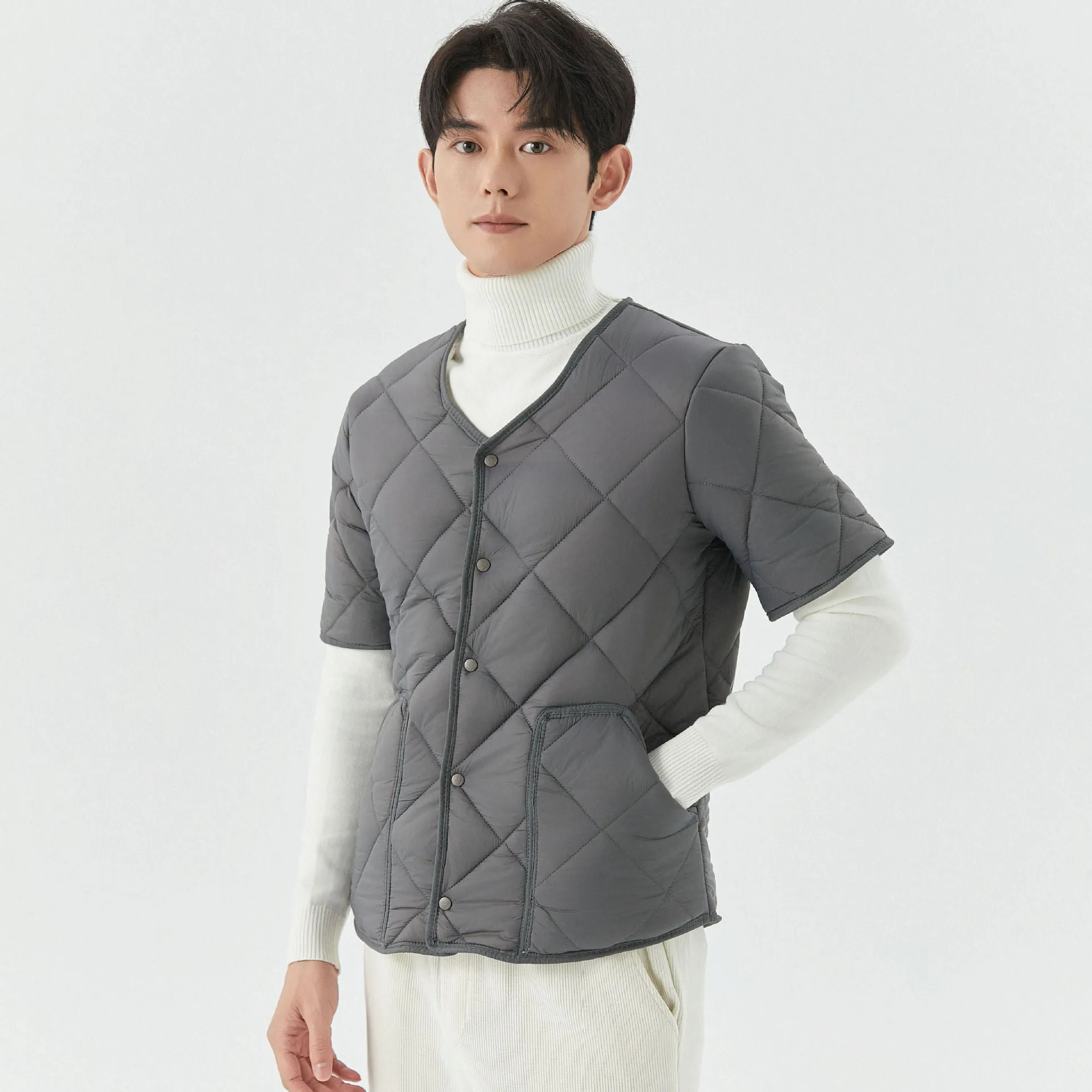Men's cotton jacket top with velvet thermal lining in dark gray, fleece-lined, casual wear