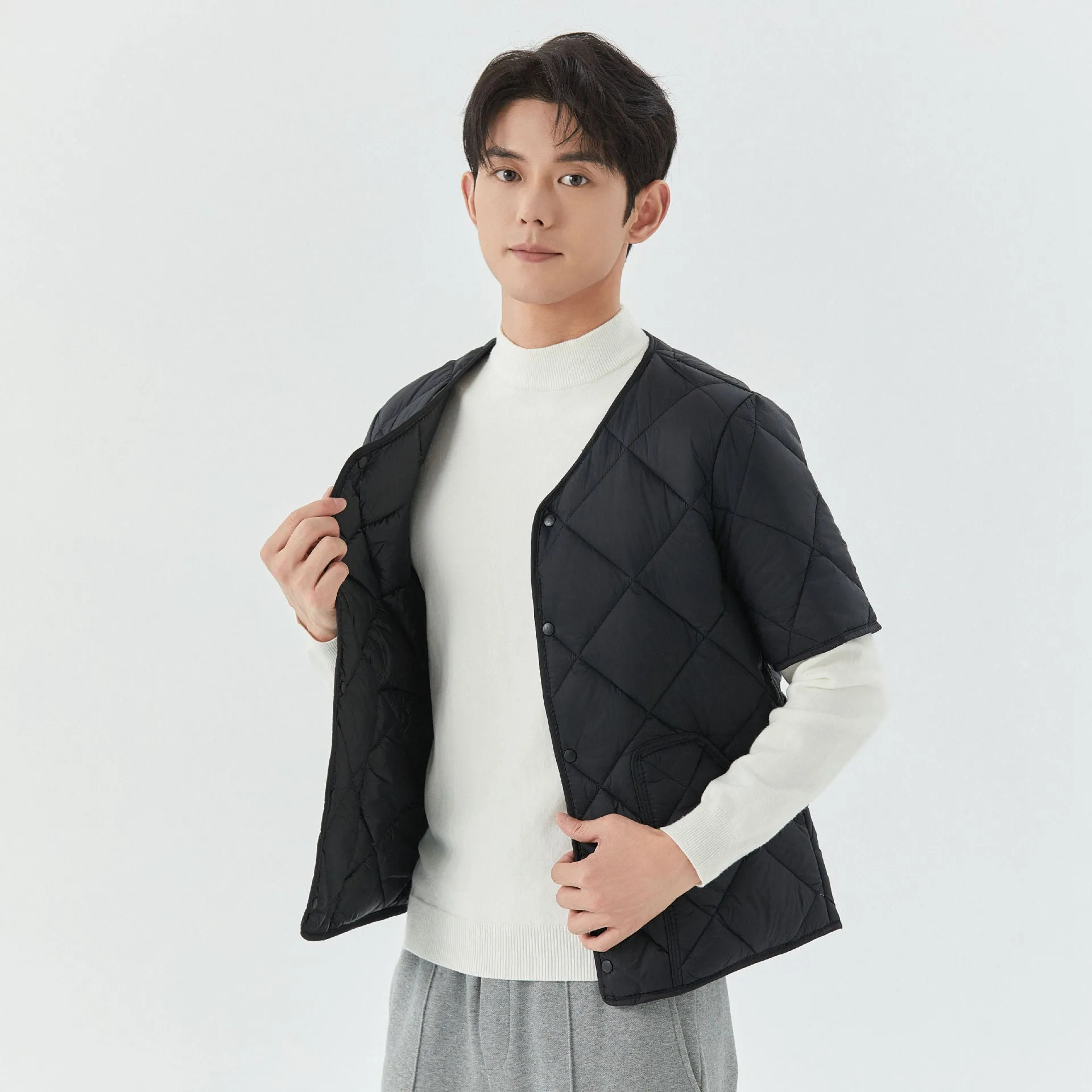 Men's cotton jacket top with velvet thermal lining in dark gray, fleece-lined, casual wear