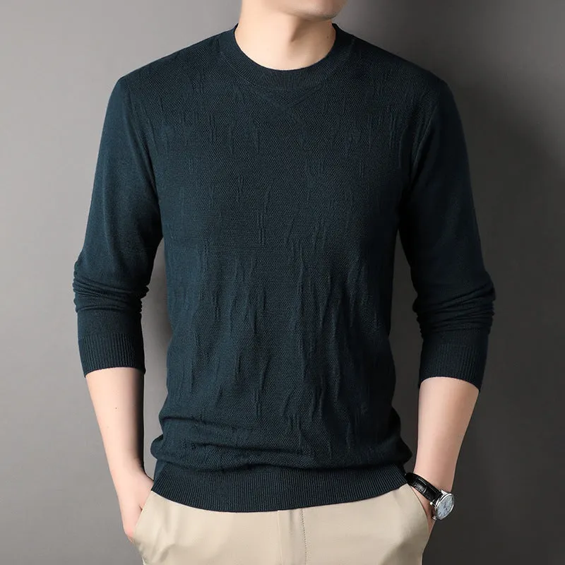 Men's loose fit solid colour polyester sweater in black, long sleeves, spring autumn casual wear