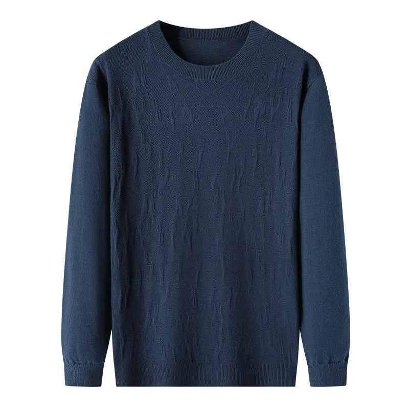 Men's loose fit solid colour polyester sweater in black, long sleeves, spring autumn casual wear