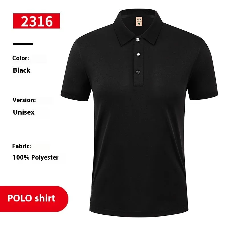 Ice silk viscose blend polo shirt in short sleeve pullover style on a hanger.