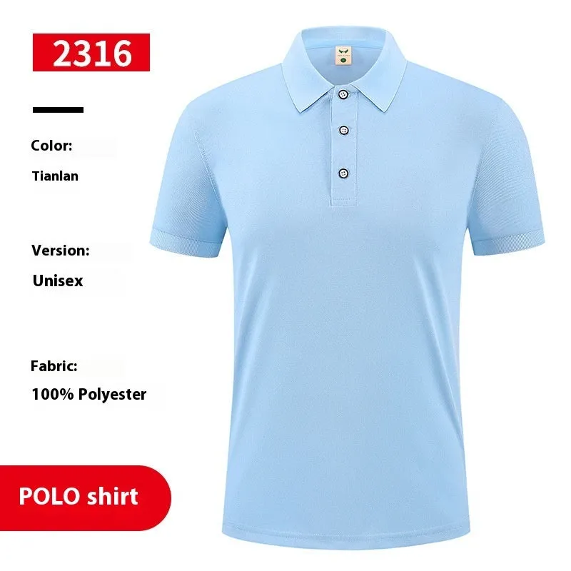 Ice silk viscose blend polo shirt in short sleeve pullover style on a hanger.