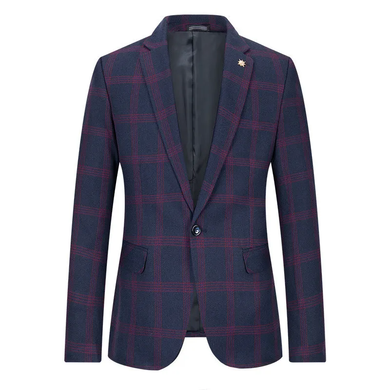 Men's trendy slim fit small business suit coat in blue, casual style, Asian sizing M-5XL