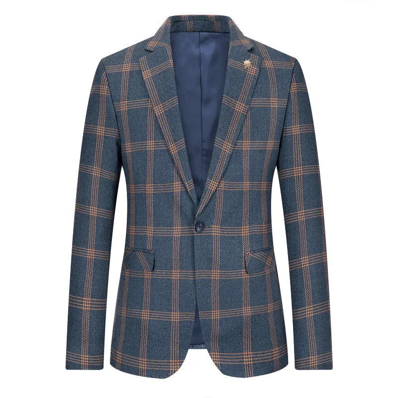 Men's trendy slim fit small business suit coat in blue, casual style, Asian sizing M-5XL