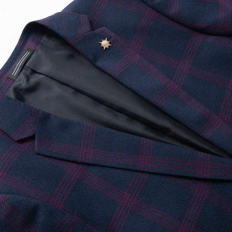 Men's trendy slim fit small business suit coat in blue, casual style, Asian sizing M-5XL