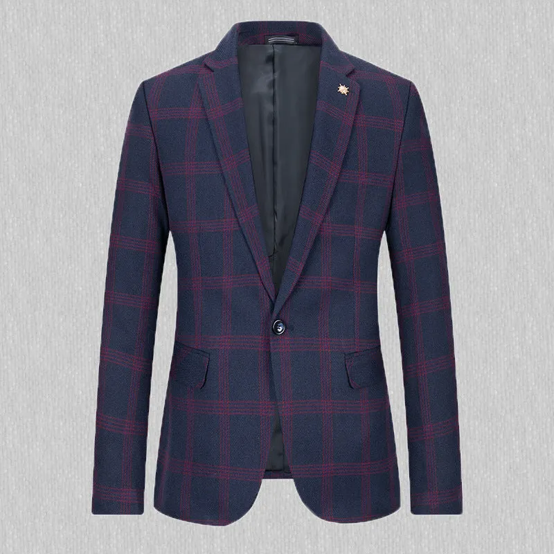 Men's trendy slim fit small business suit coat in blue, casual style, Asian sizing M-5XL