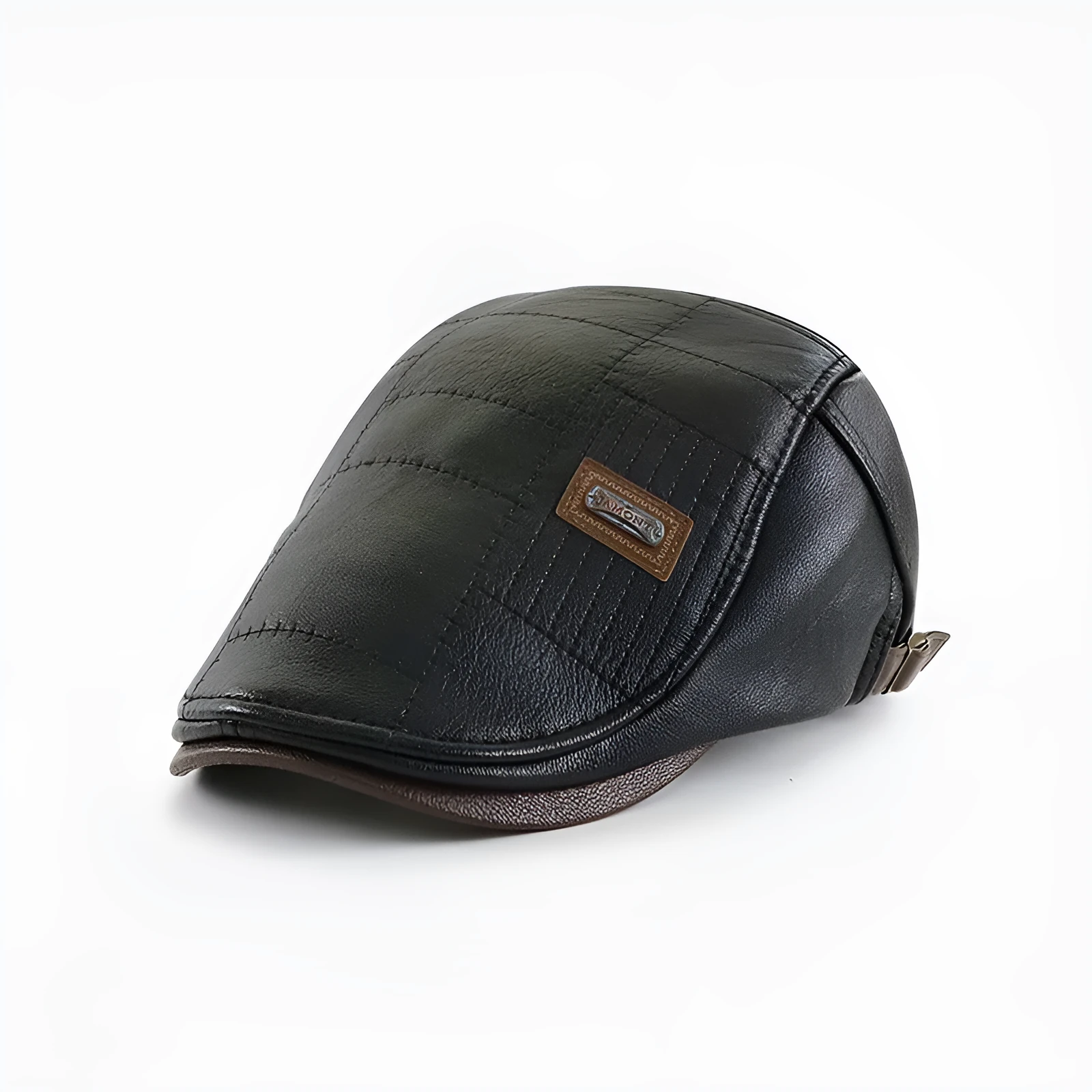 Fashionable all-match PU leather peaked cap with fleece lining in black, dark coffee, and light brown