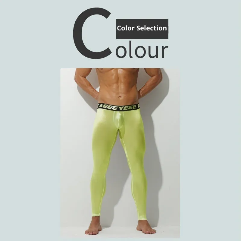 Men's ultra-thin thermal pants in black with low waist slim fit stretch nylon spandex fabric