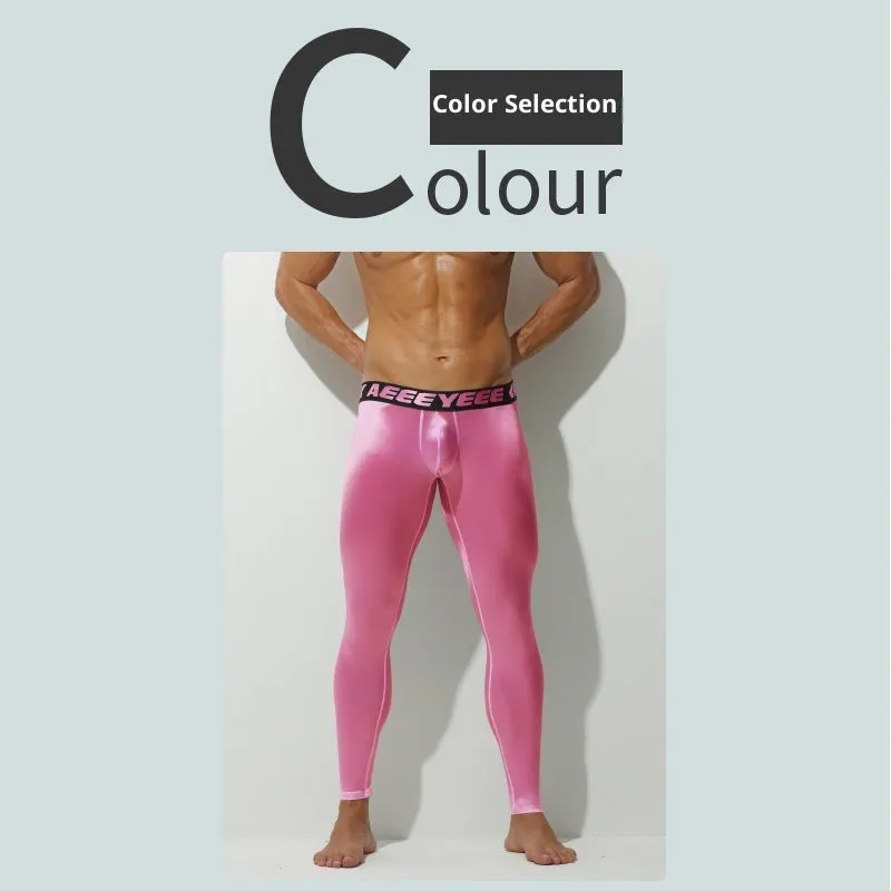 Men's ultra-thin thermal pants in black with low waist slim fit stretch nylon spandex fabric