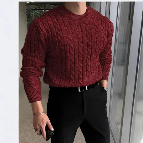 Thick knit turtleneck sweater for men in light gray, autumn winter casual pullover style