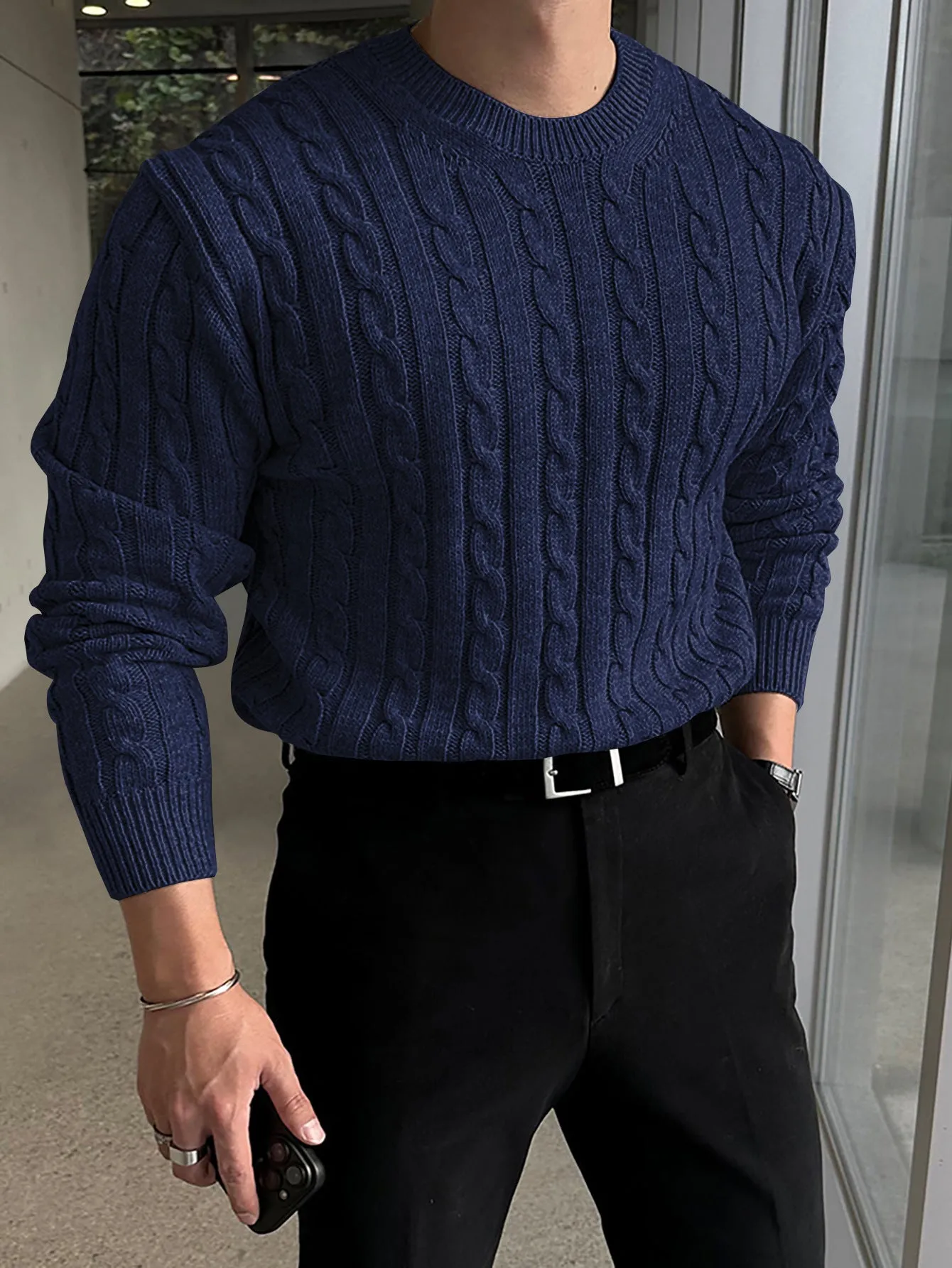 Thick knit turtleneck sweater for men in light gray, autumn winter casual pullover style