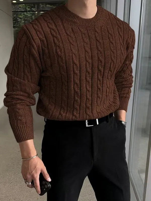 Thick knit turtleneck sweater for men in light gray, autumn winter casual pullover style