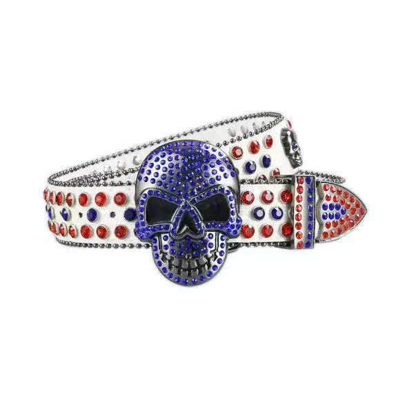 Skull buckle hip hop decoration belt in black, high quality PU with alloy buckle, 2-4cm wide