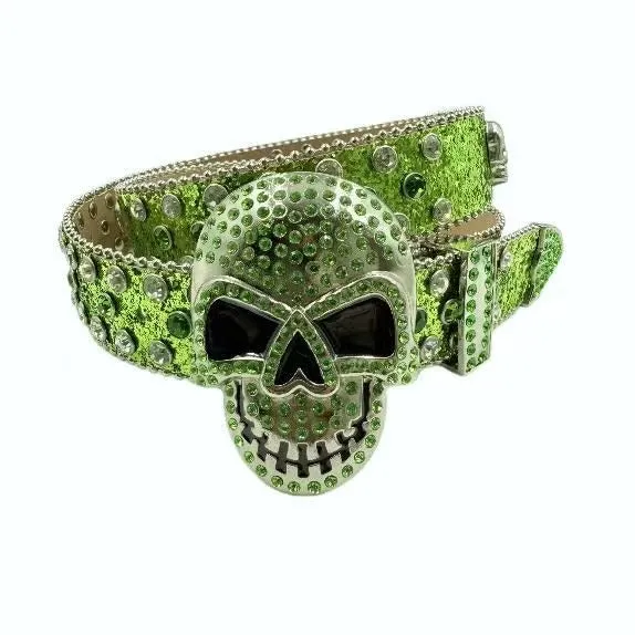Skull buckle hip hop decoration belt in black, high quality PU with alloy buckle, 2-4cm wide