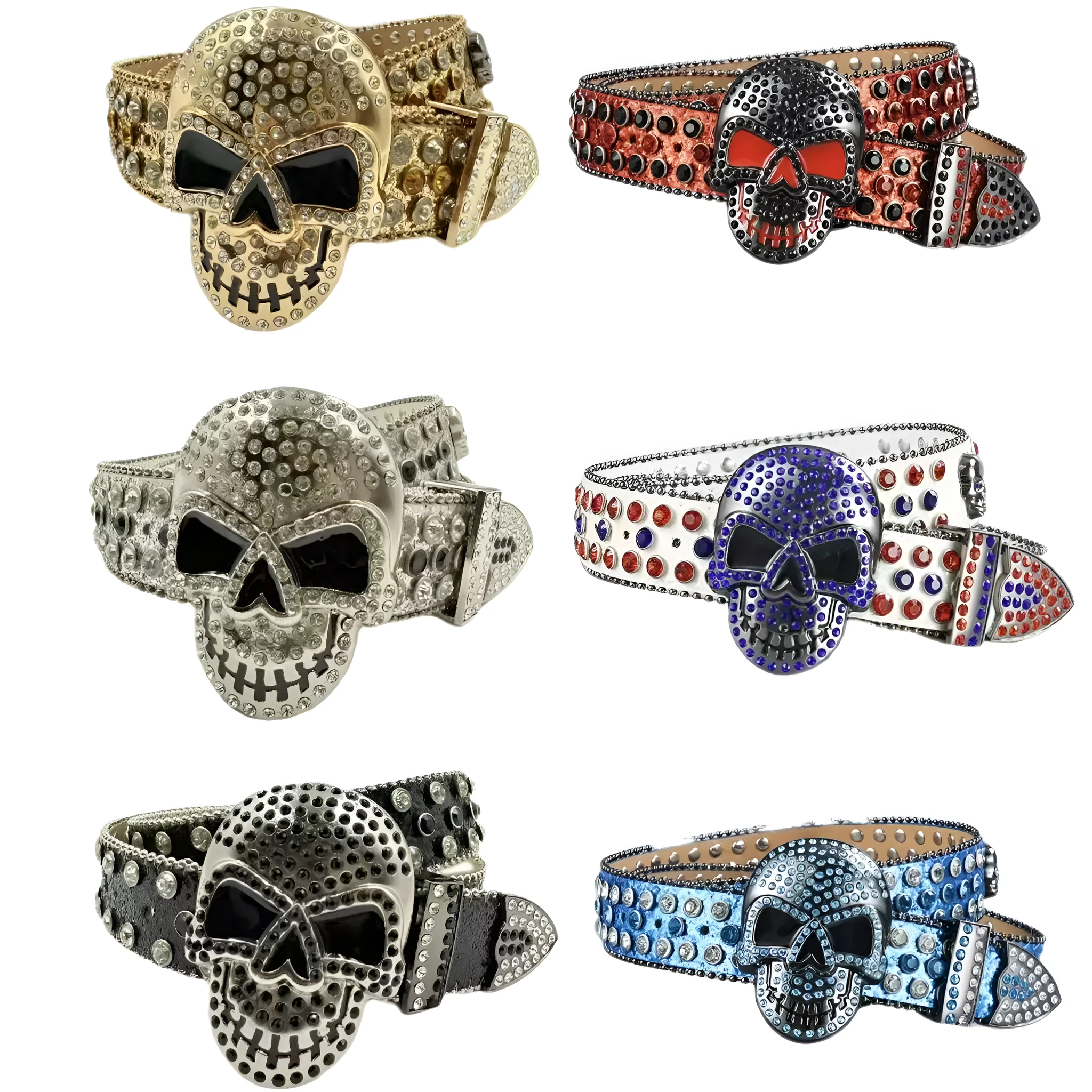 Skull buckle hip hop decoration belt in black, high quality PU with alloy buckle, 2-4cm wide
