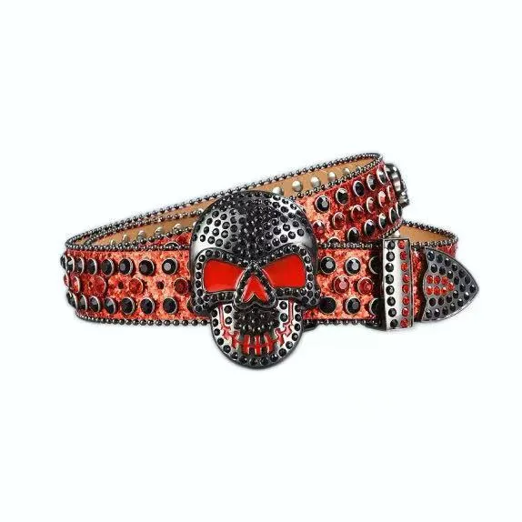Skull buckle hip hop decoration belt in black, high quality PU with alloy buckle, 2-4cm wide