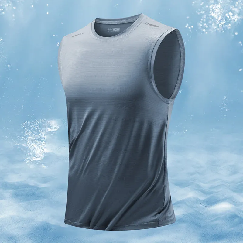 Men's loose fit sleeveless waistcoat in solid colours including blue, grey, black and white.