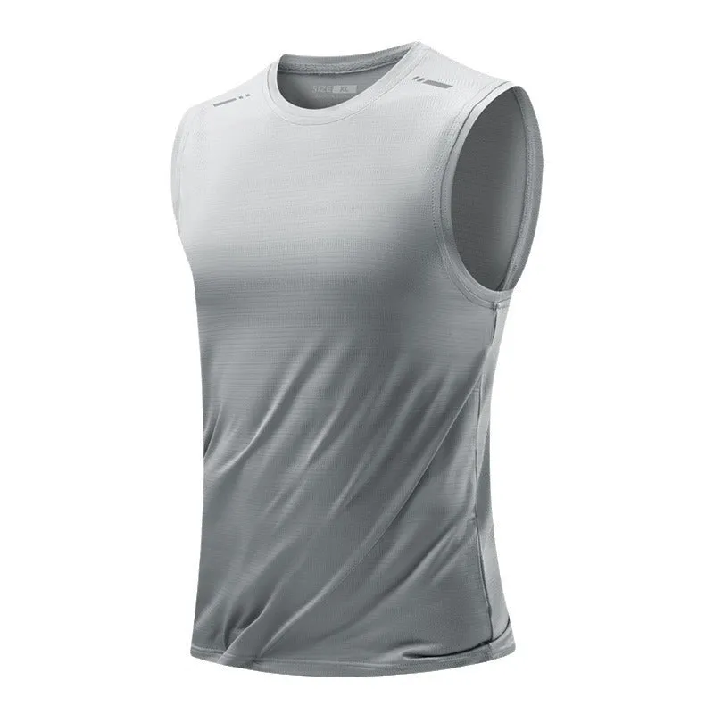 Men's loose fit sleeveless waistcoat in solid colours including blue, grey, black and white.