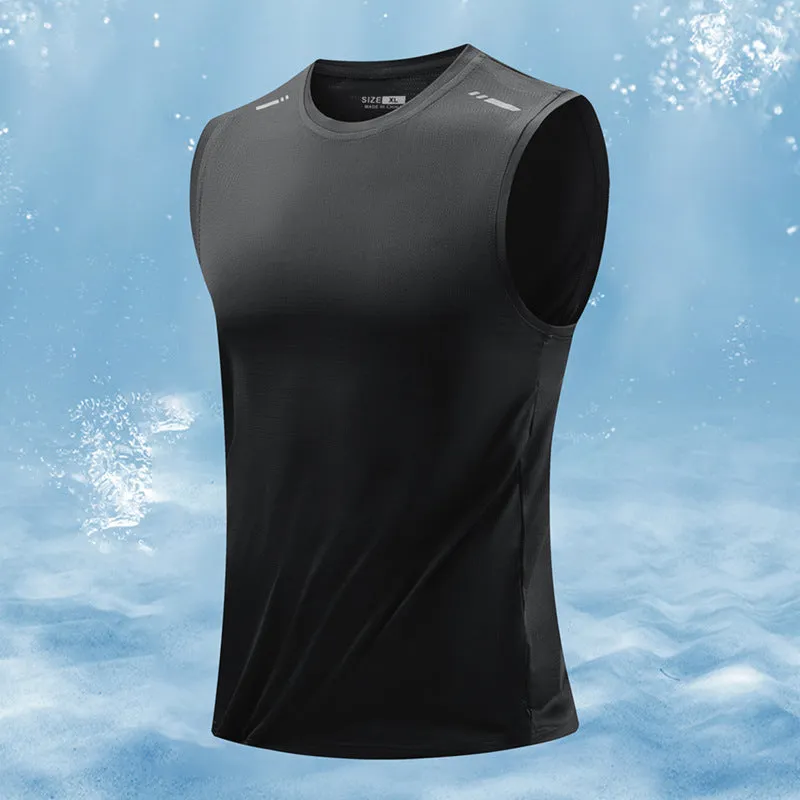 Men's loose fit sleeveless waistcoat in solid colours including blue, grey, black and white.