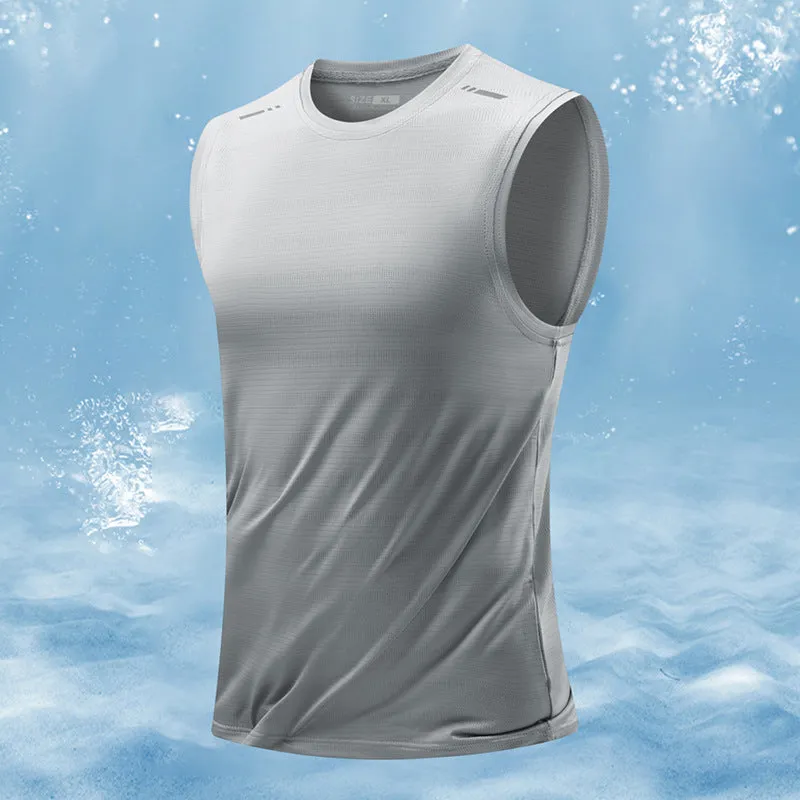 Men's loose fit sleeveless waistcoat in solid colours including blue, grey, black and white.