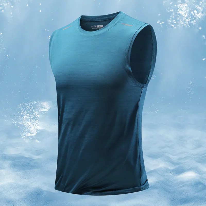 Men's loose fit sleeveless waistcoat in solid colours including blue, grey, black and white.