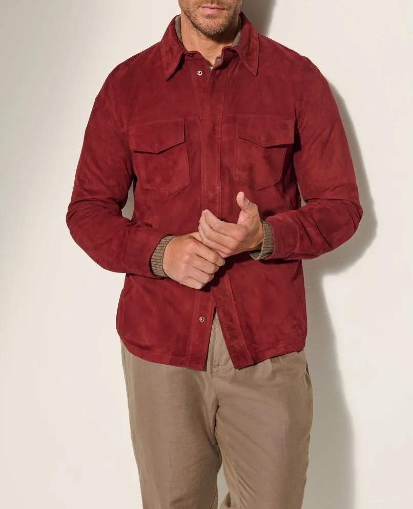 Noah suede shirt jacket for men in brown, front view, polyester fibre regular length