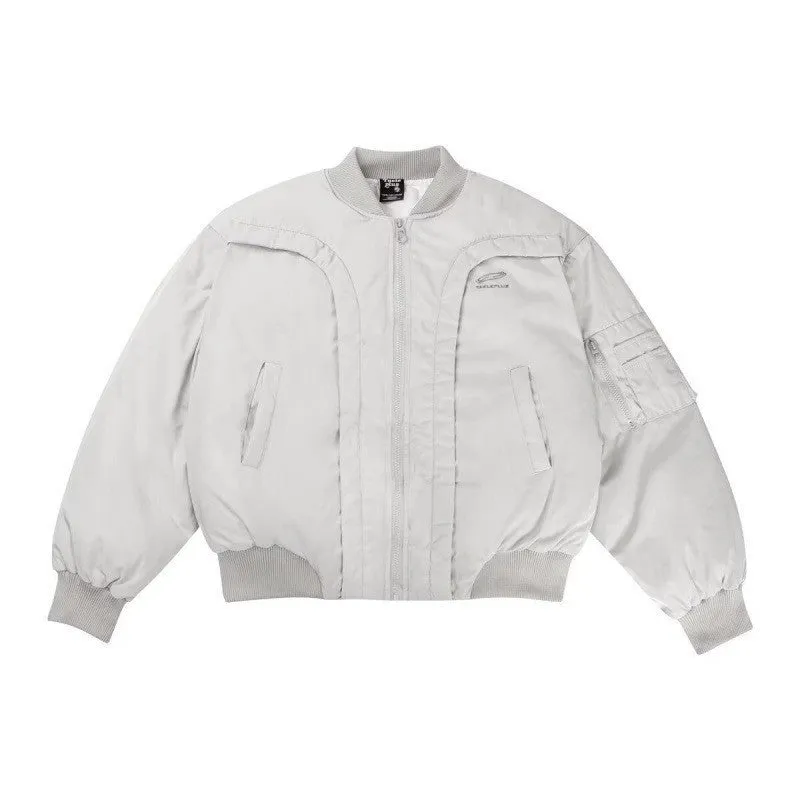 Cotton coat winter thickened flight jacket in black with side pockets and cardigan front