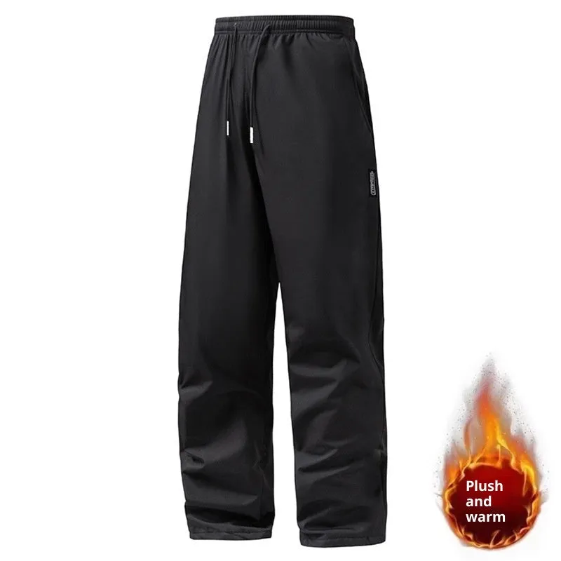 Korean style large size straight pants in black lint-free fabric, size M to 5XL